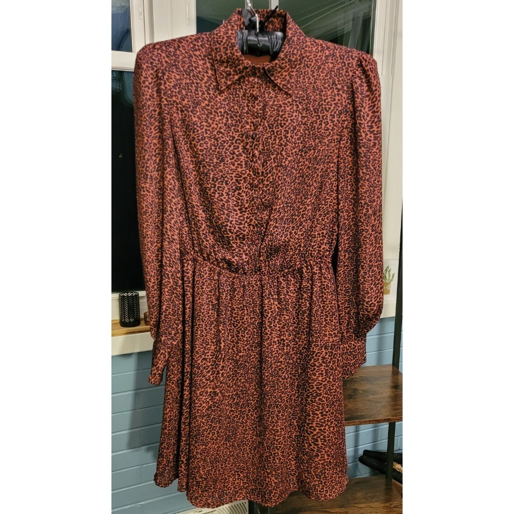 Cupcakes and‎ Cashmere Leopard Print  Long Sleeve Collared Mini Dress Size XS